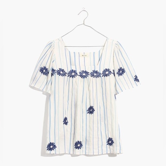 Madewell Floral Embroidered Stripe Butterfly Boho Top Size L - Picture 4 of 6